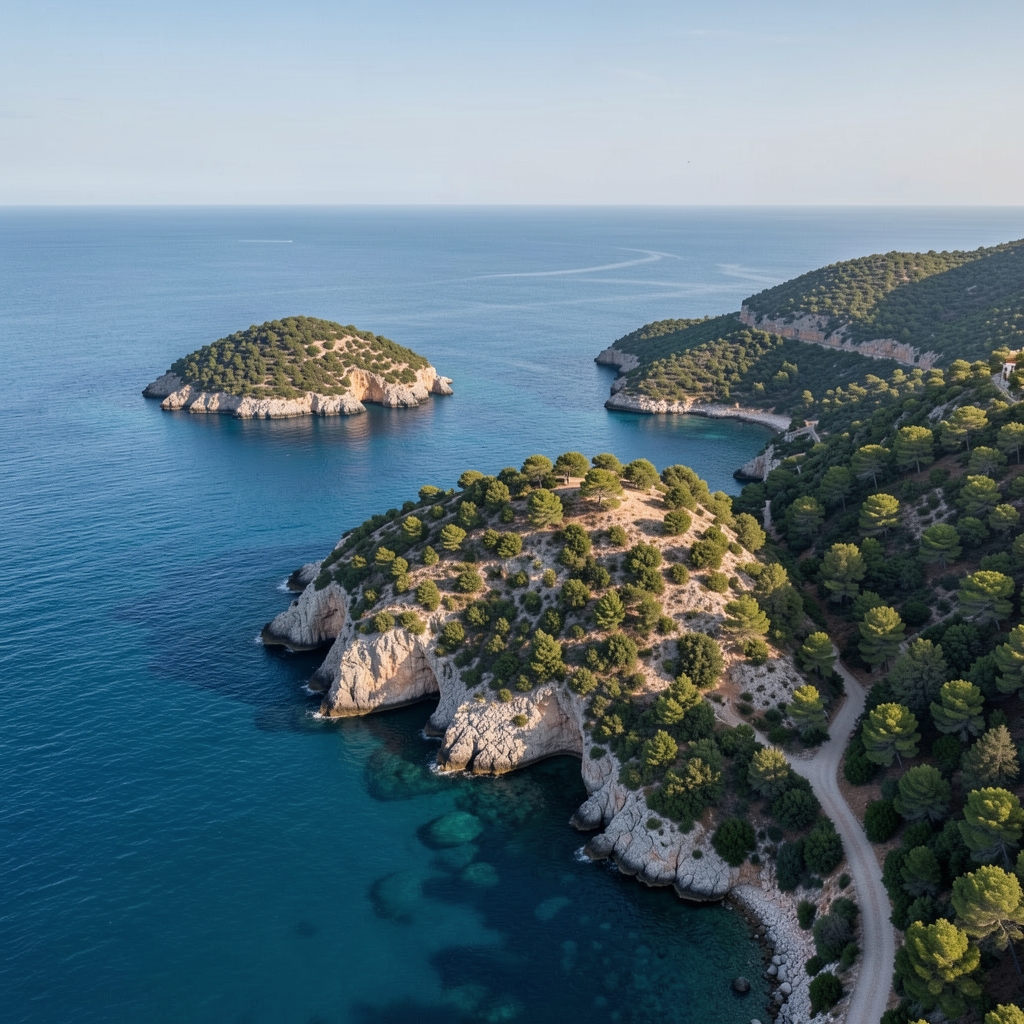 Bistre vode Jadranskog mora u uvali uz stjenovitu obalu s mediteranskim raslinjem